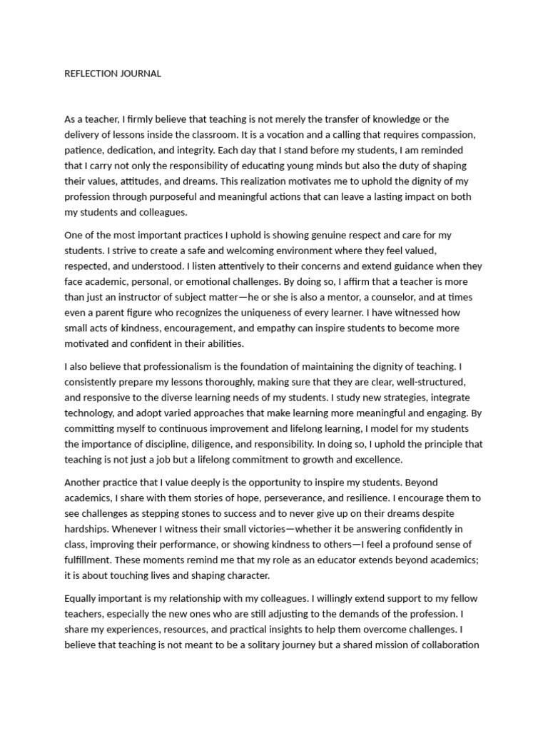Reflection Journal 2024-2025 | PDF | Teachers | Learning
