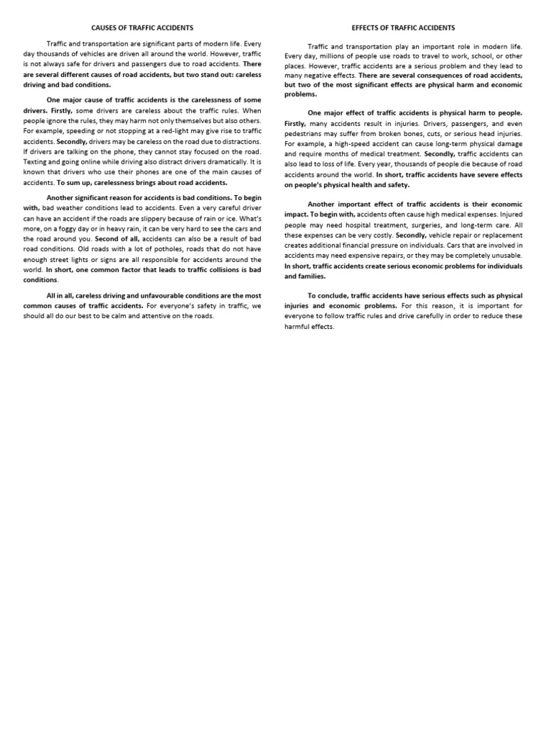 Causes of Traffic Accidents vs Effects of Traffic Accidents | PDF ...