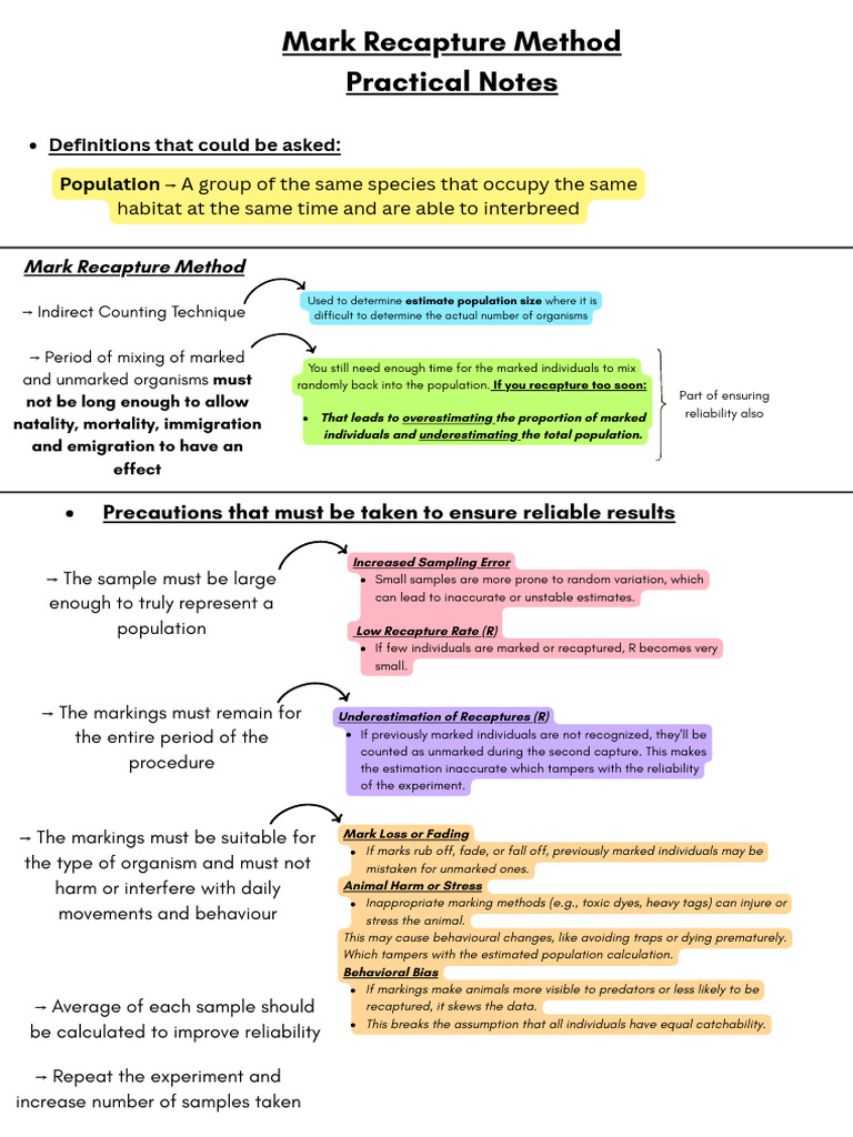 Mark Recapture Notes For Practical | PDF | Sampling (Statistics ...