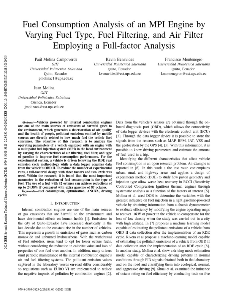 Fuel Consumption Analysis of An MPI Engine | PDF | Analysis Of Variance ...