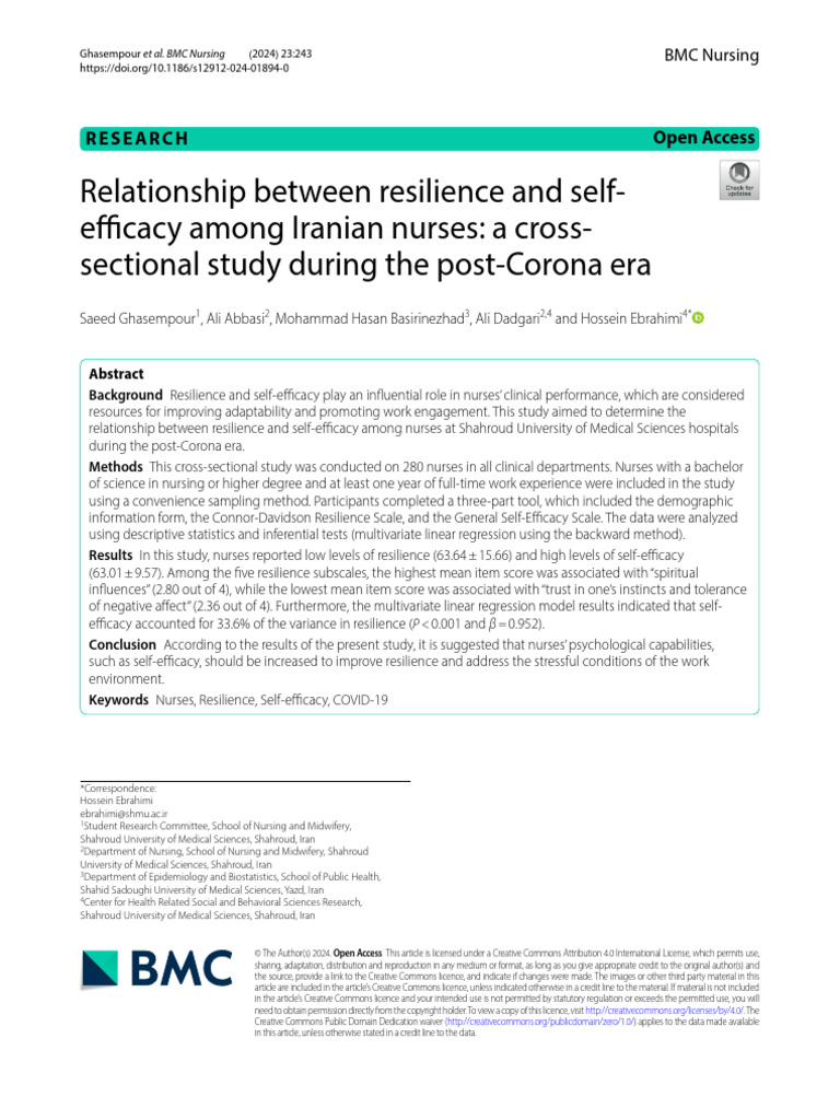 s12912-024-01894-0 | PDF | Self Efficacy | Psychological Resilience