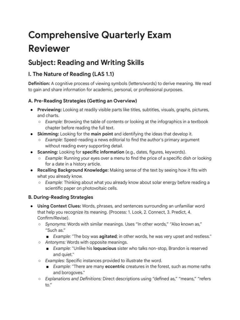Reading and Writing Reviewer | PDF | Proofreading | Speed Reading