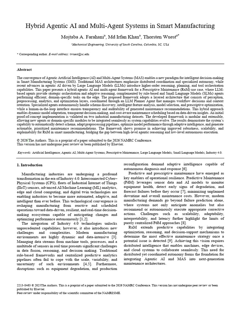 Hybrid Agentic AI and Multi Agent Systems in Smart Manufacturing | PDF ...