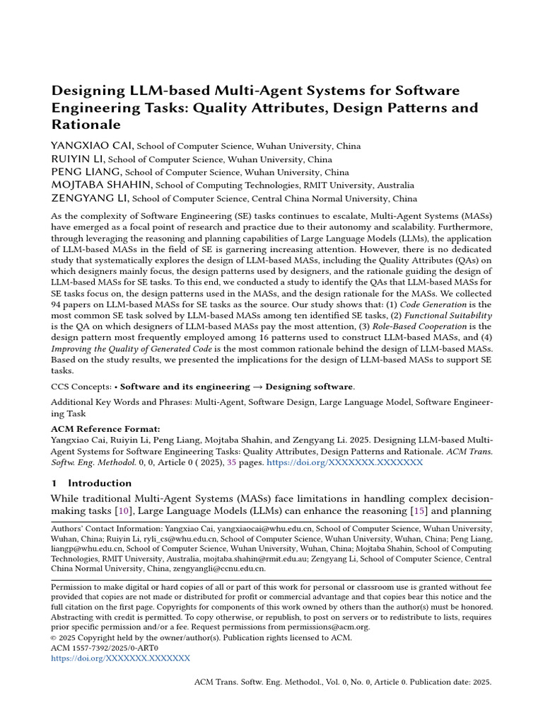 Designing LLM Based Multi Agent Systems for Software Engineering Tasks ...