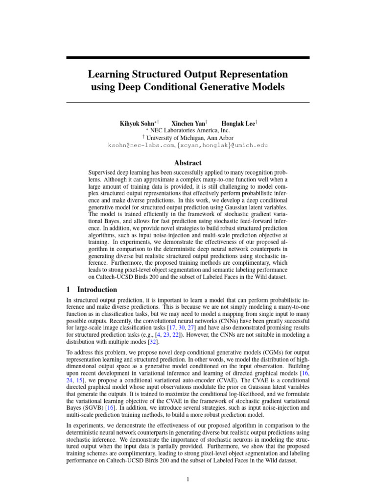 Sohn Et Al. - Learning Structured Output Representation Using de | PDF ...