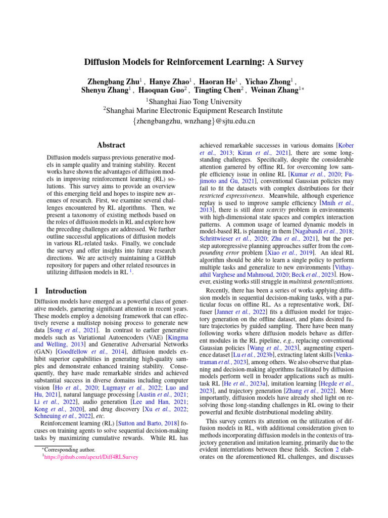 Zhu Et Al - 2024 - Diffusion Models For Reinforcement Learning | PDF ...