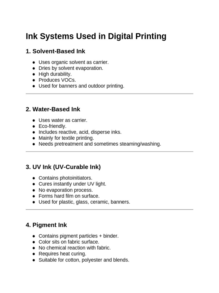 Ink Systems Used in Digital Printing | PDF
