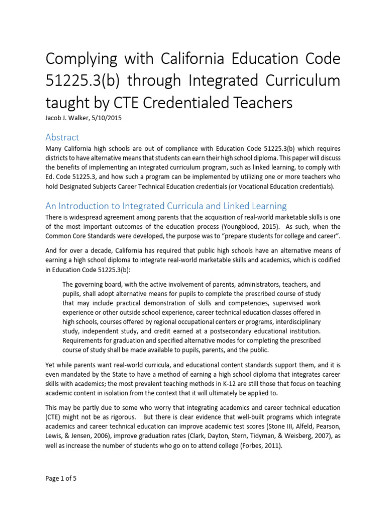 Complying With California Education Code 51225.3 (B) Through Integrated ...