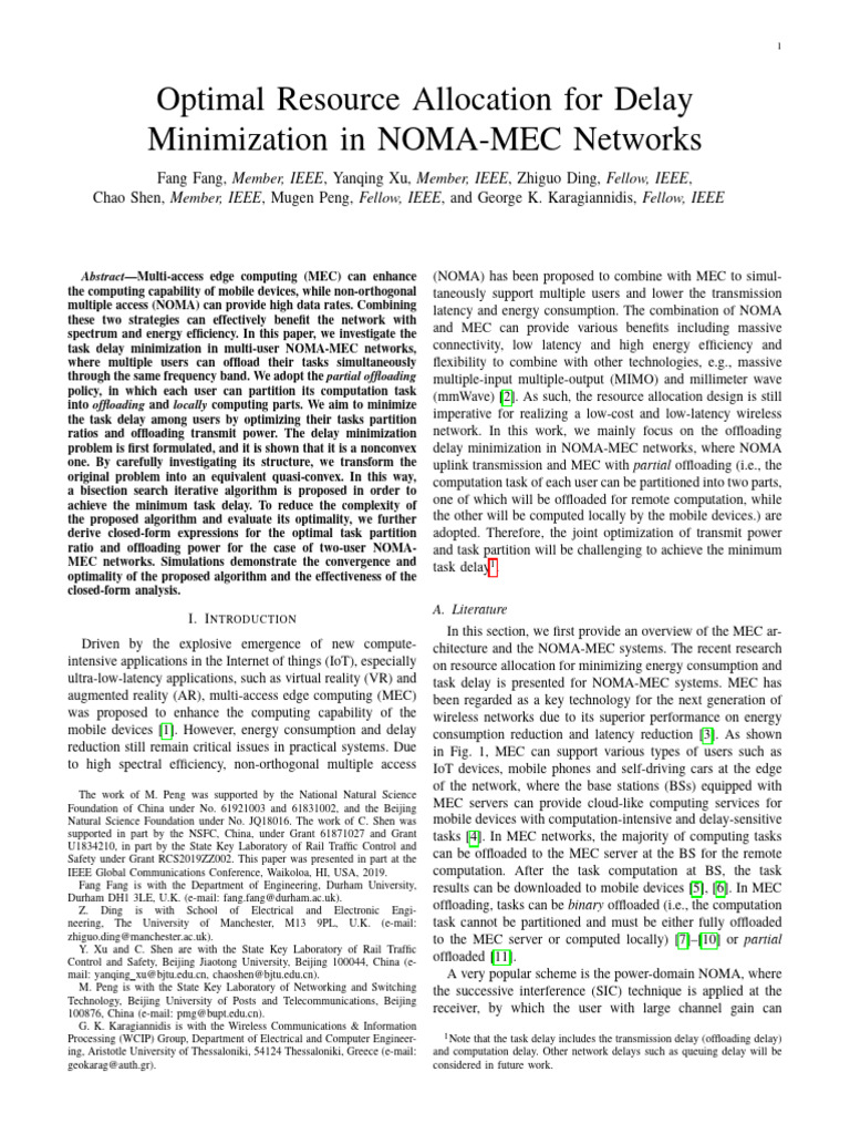 Optimal Resource Allocation For Delay Minimization in NOMA-MEC Networks ...