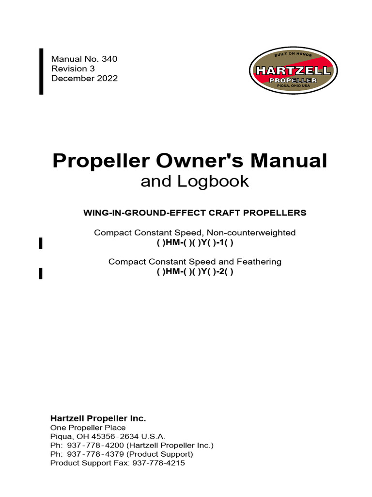 Propeller Owner's Manual: and Logbook | PDF | Engines | Rotating Machines