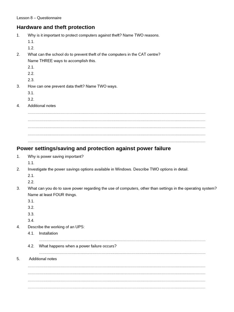 Lesson 8 - Questionnaire | PDF