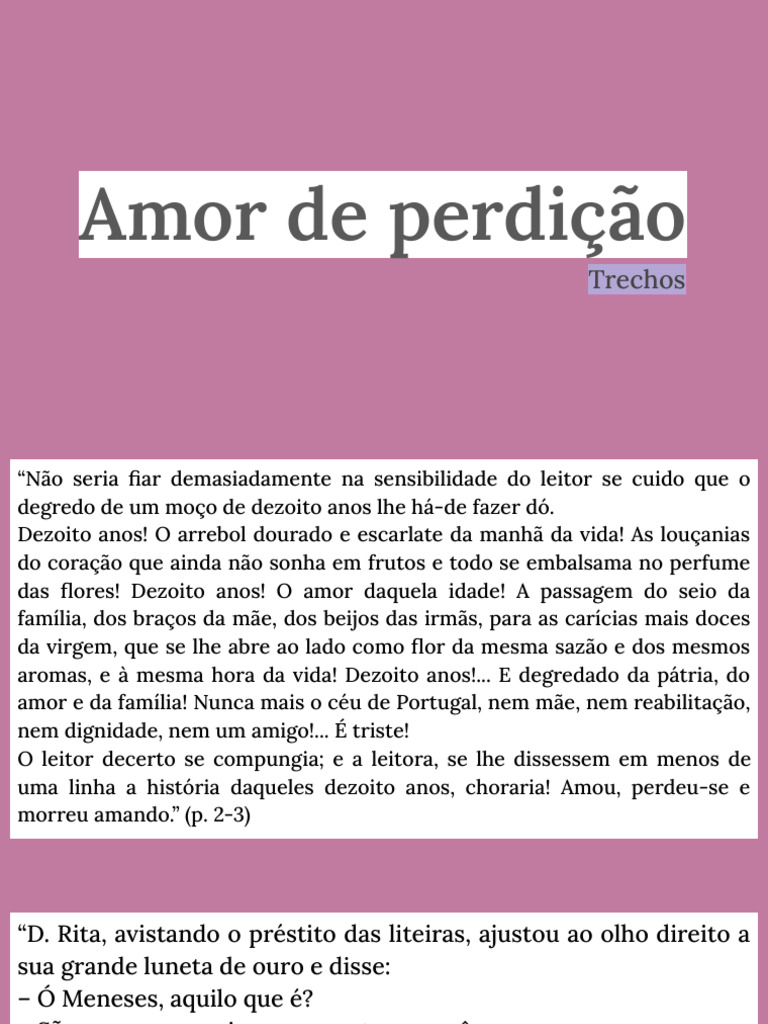 Amor de Perdição - Trechos | PDF | Amor | Virtude