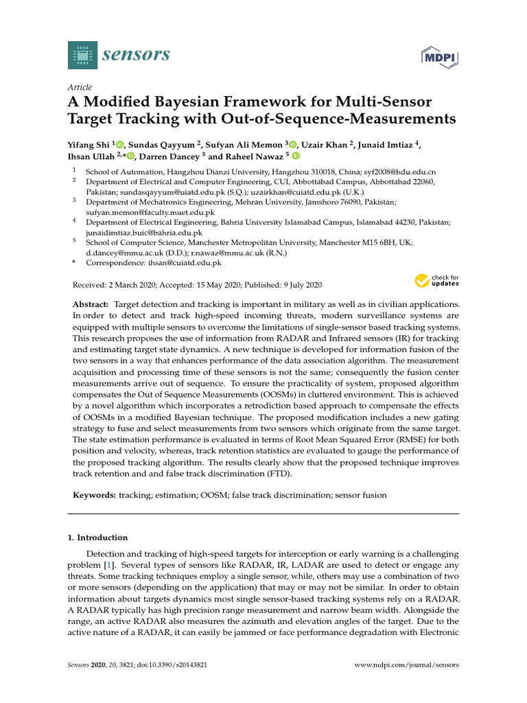 A Modified Bayesian Framework For Multi | PDF | Radar | Kalman Filter