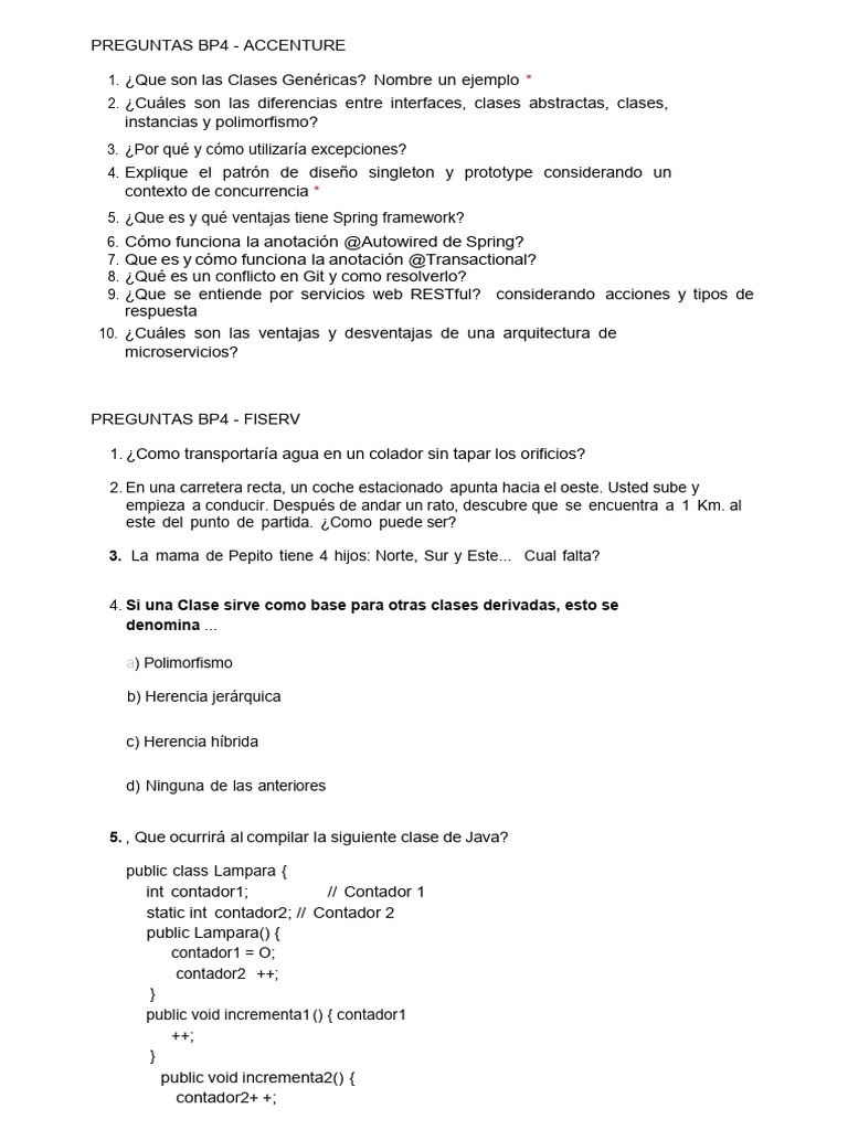 Preguntas Entrevistas BP4 | PDF | Java (lenguaje de programación ...