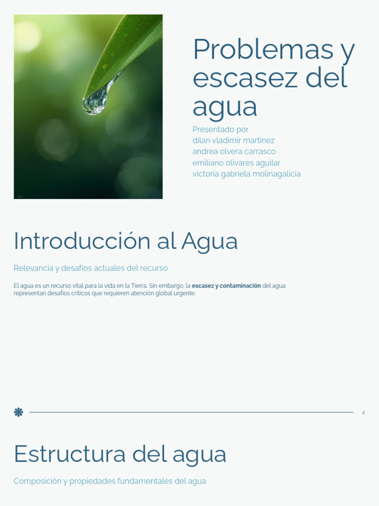 Presentación - Problemas y escasez del agua | PDF | Agua | Propiedades ...