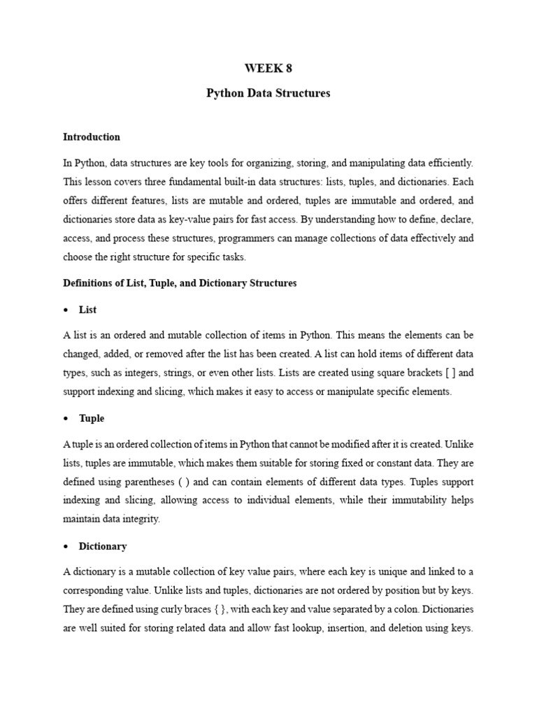 Lecture Note 4 - Python Data Structures - CSC - 201 - WEEK 8 | PDF ...
