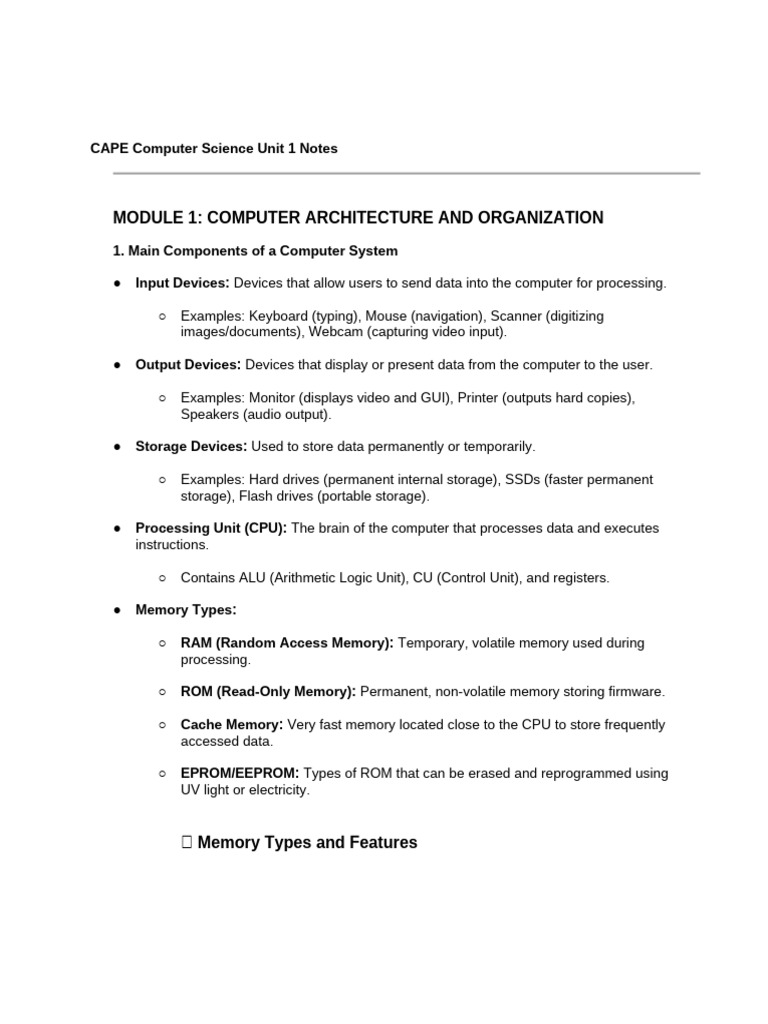 CAPE Computer Science Unit 1 Notes | PDF | Computer Data Storage | Read ...