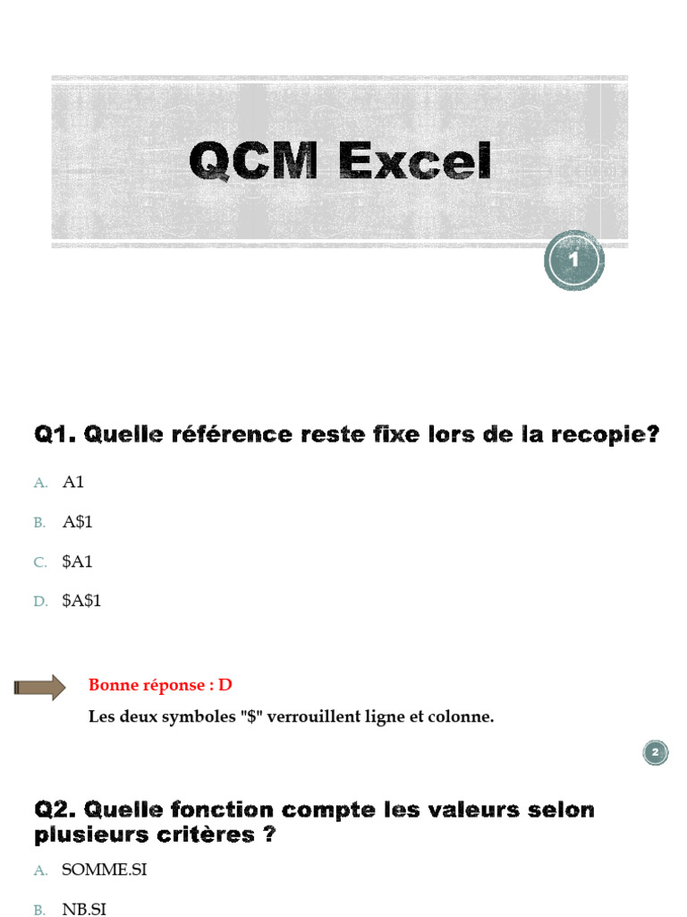 QCM Excel | PDF | Microsoft Excel