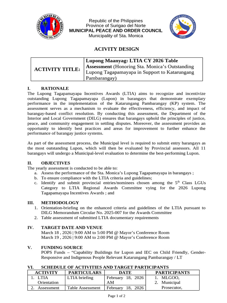 Activity Design For LTIA Table Assessment | PDF