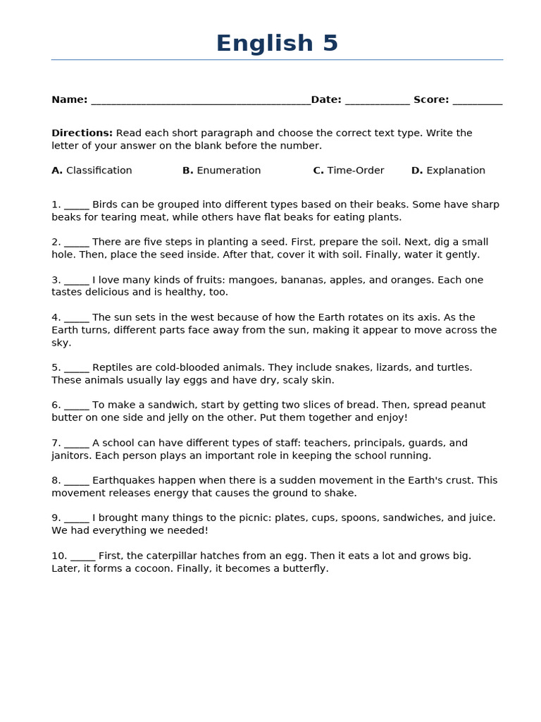 Identifying Text Types Quiz | PDF