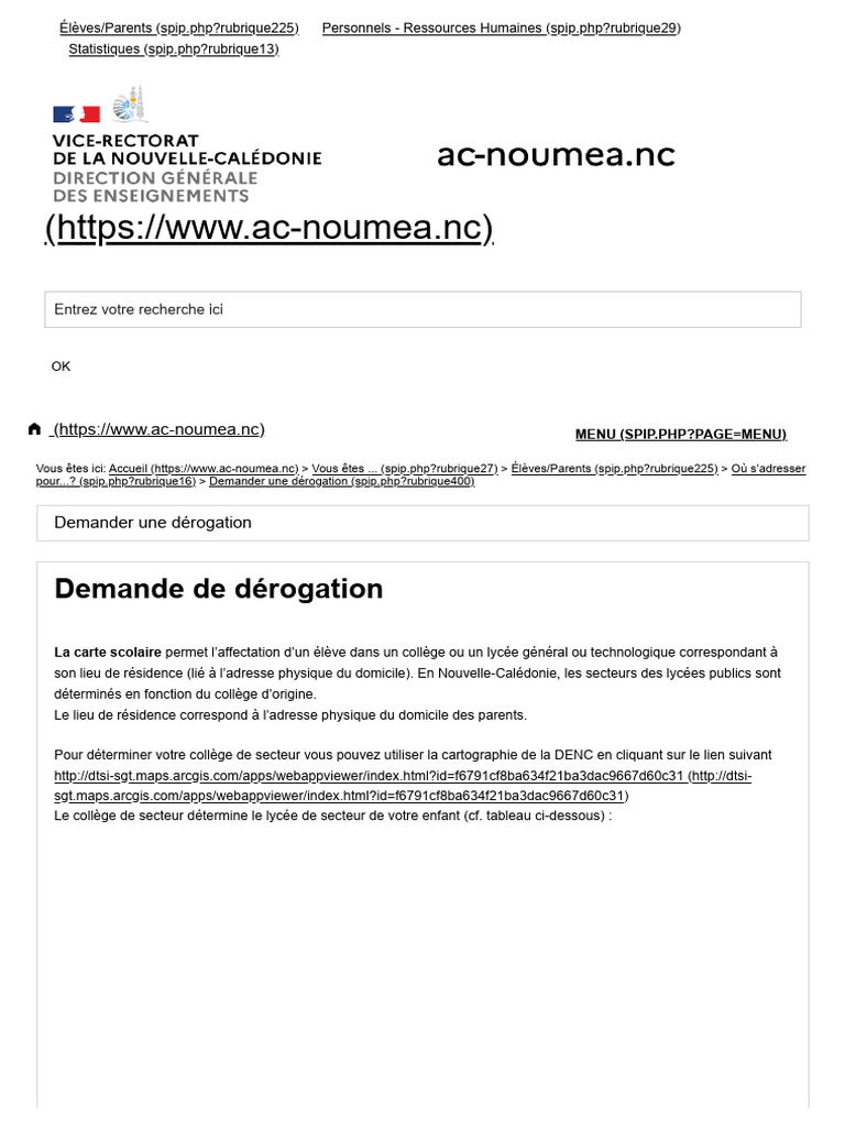 Demande de Dérogation - Vice-Rectorat de La Nouvelle-Calédonie | PDF