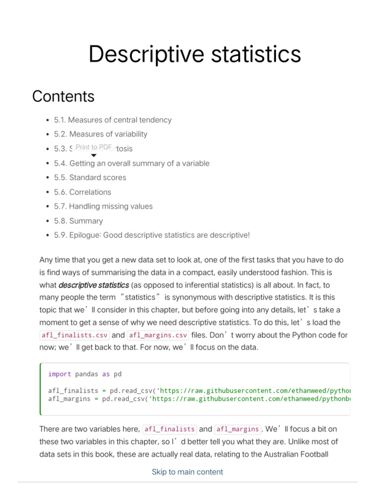 Descriptive Statistics - Learning Statistics With Python | PDF | Mean ...