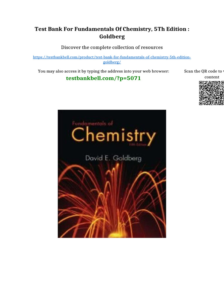 Test Bank for Fundamentals of Chemistry, 5th Edition : Goldberg ...