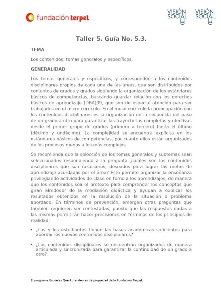 Guía 5.3 Los Contenidos Temas Generales y Específicos | PDF | Plan de ...