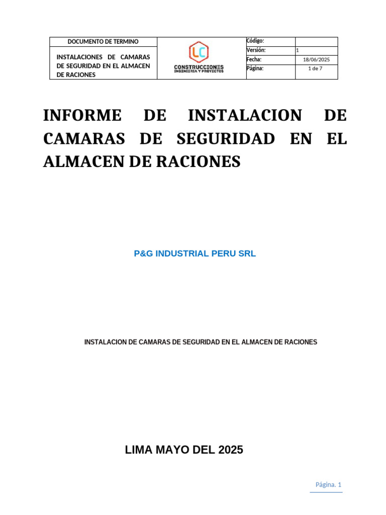 Informe P&G Instalacion de Camaras de Seguridad en Almacen de Raciones ...