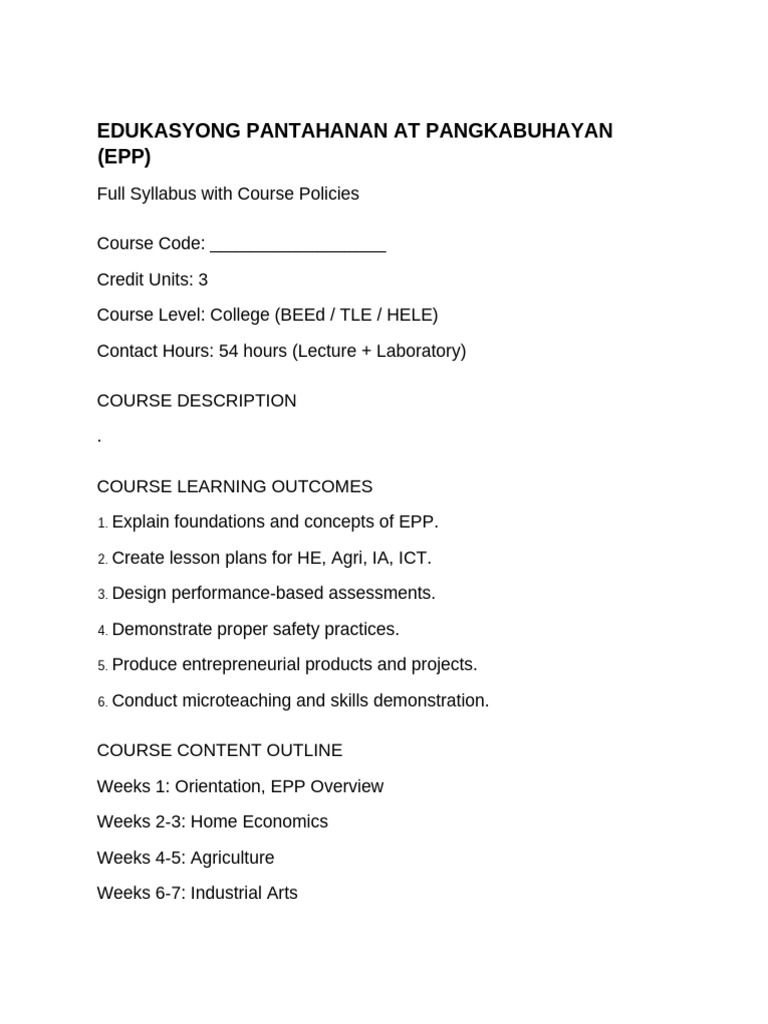 EPP Full Syllabus | PDF