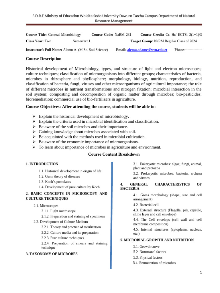 G. Microbio Course Outline | PDF | Microorganism | Bacteria