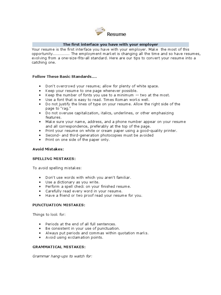Resume Tips | Punctuation | Résumé
