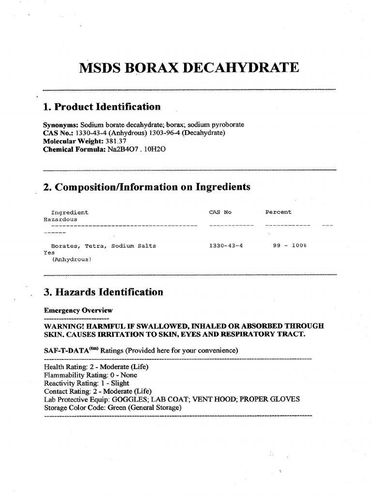 MSDS Borax - Denki | PDF
