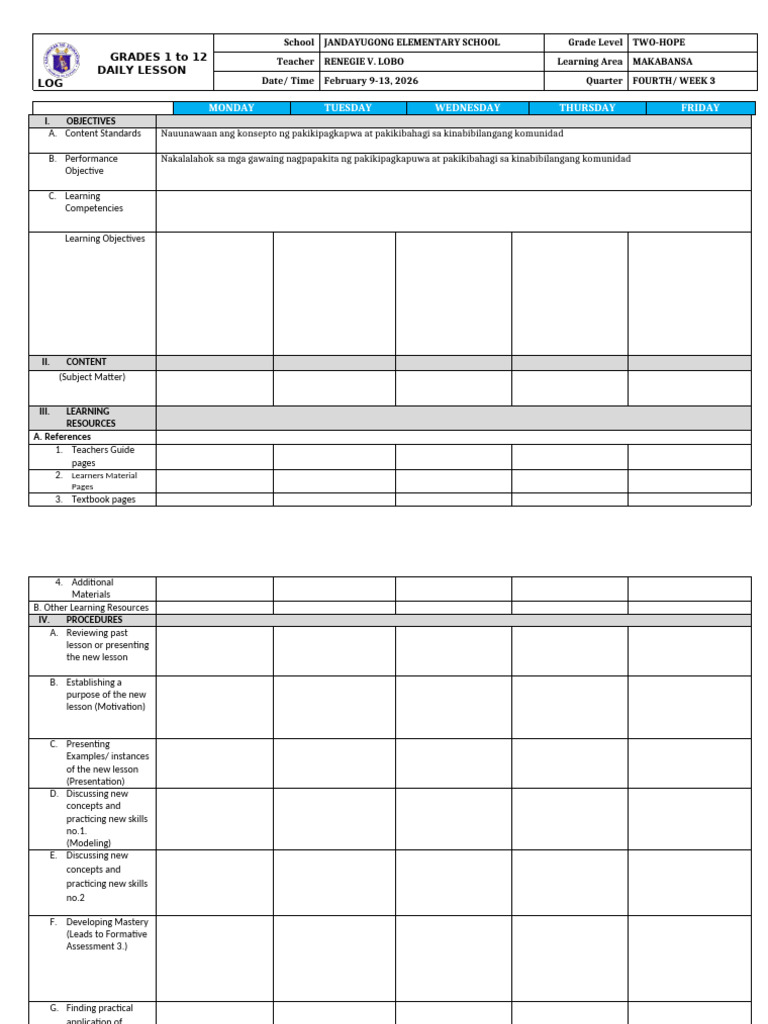 DLL English Template | PDF | Learning | Teachers