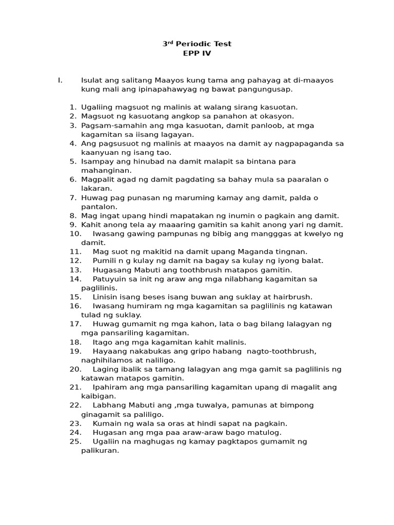3rd Periodic Test Epp IV Esparar | PDF