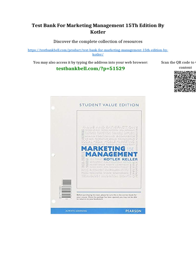 Test Bank For Marketing Management 15th Edition by Kotler PDF Version ...