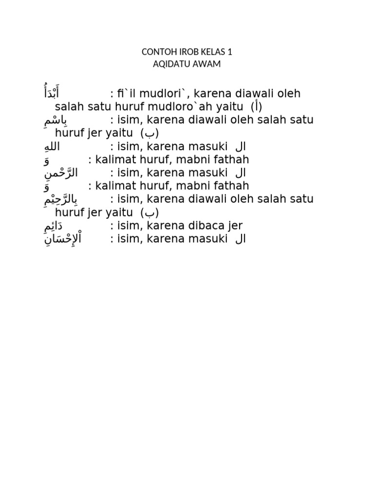 Contoh Irob Kelas 1 | PDF