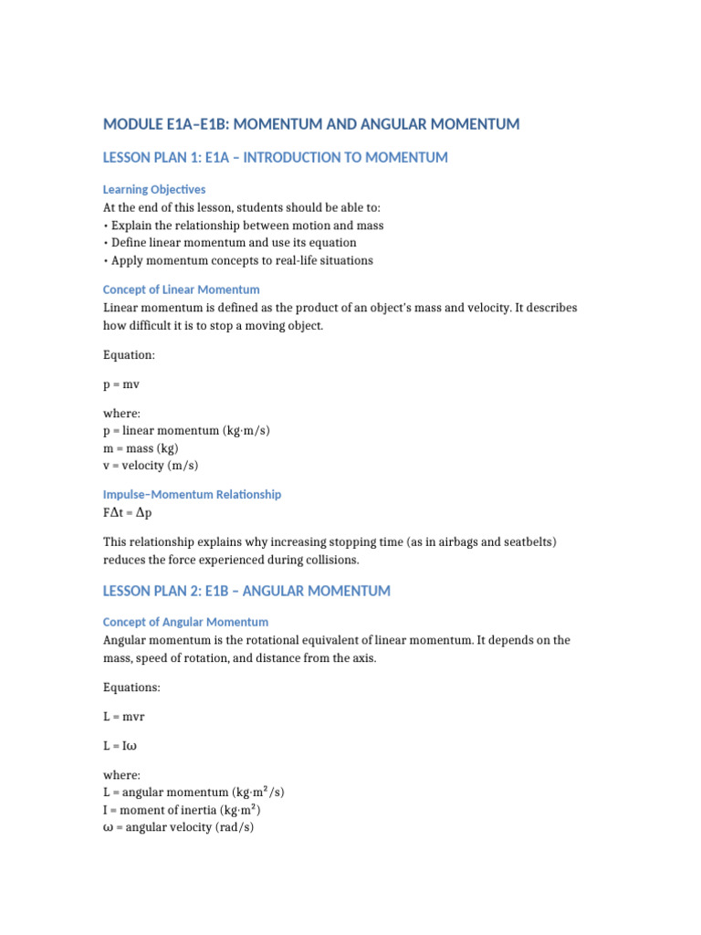Momentum and Angular Momentum Module | PDF