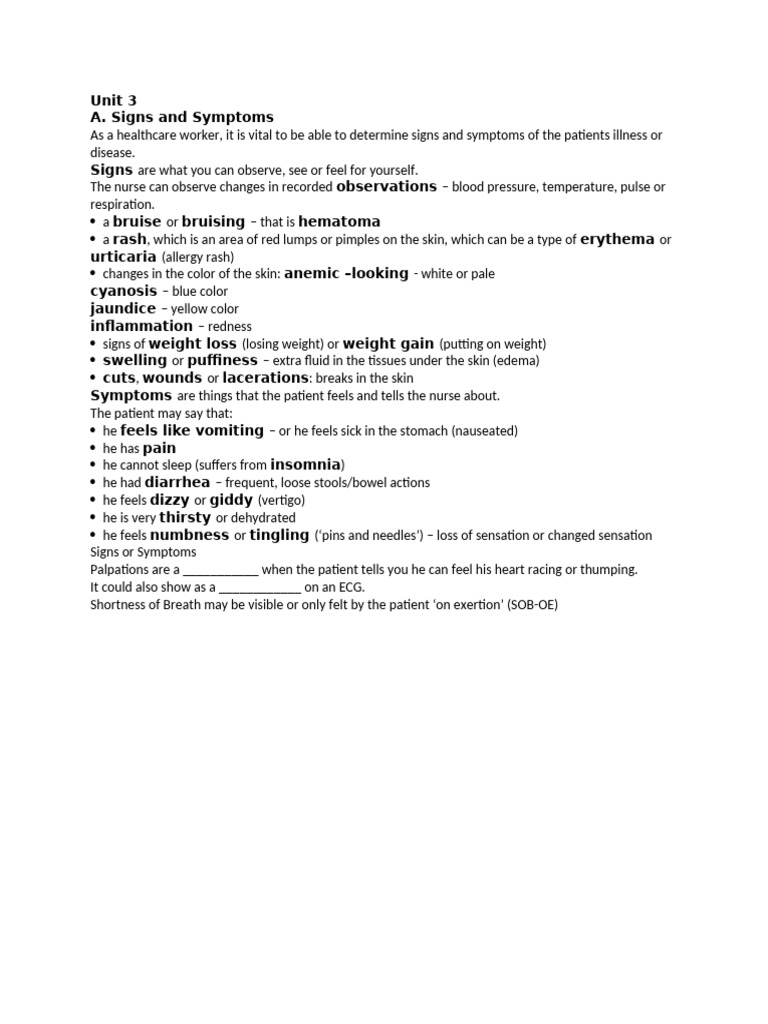 Unit 3 Sign and Symtomps | PDF