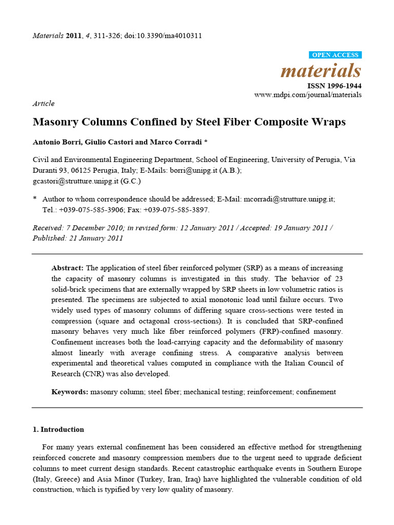 Week10 - Masonry Columns Confined by Steel Fiber Composite Wraps | PDF ...
