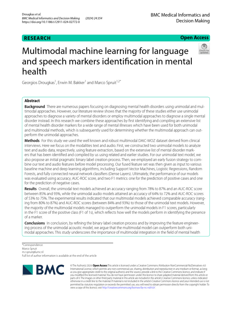 Multimodal Machine Learning For Language and Speech Markers ...