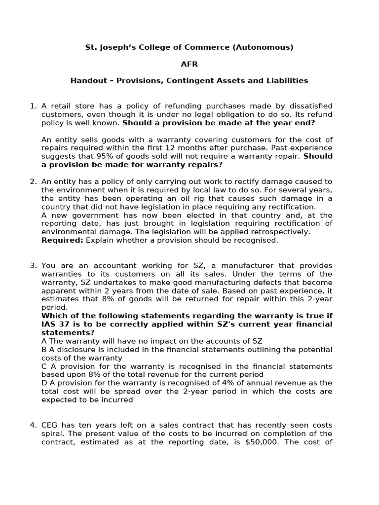 AFR Provisions Handout | PDF | Inventory | Insurance