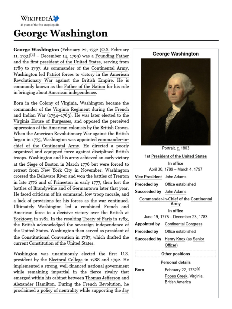 George Washington - Wikipedia | PDF | George Washington | Siege Of Yorktown