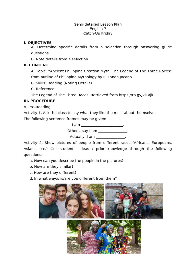 Catch Up Friday Sample Lesson Plan | PDF | Lesson Plan | Mythology