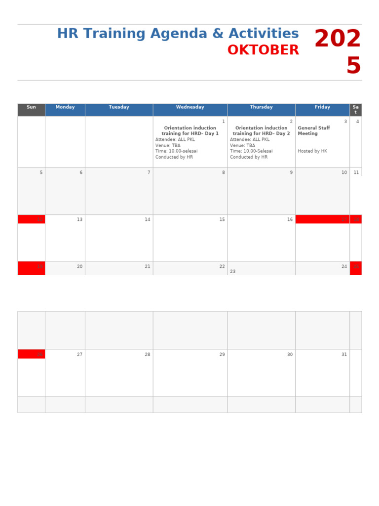 HR Training Agenda October 2025 | PDF