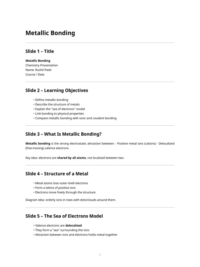 Metallic Bonding Presentation | PDF | Chemical Bond | Ionic Bonding