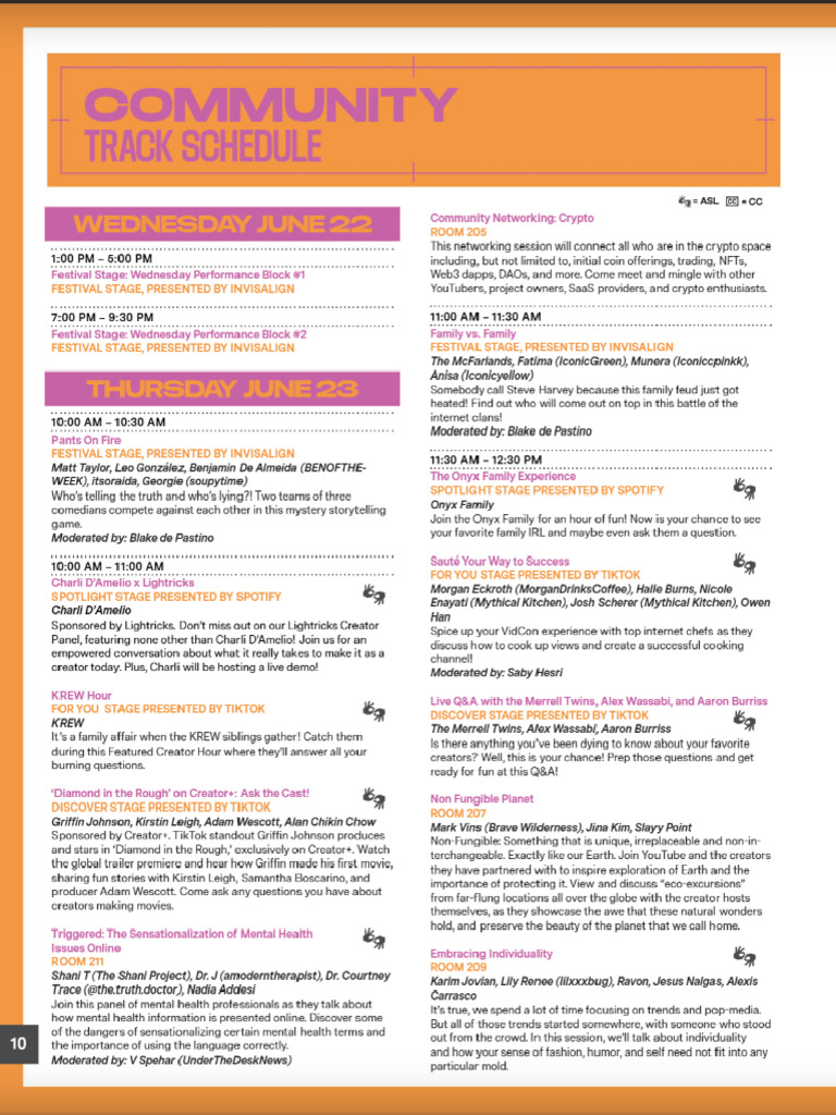 Vidcon US 2022 Community Track | PDF