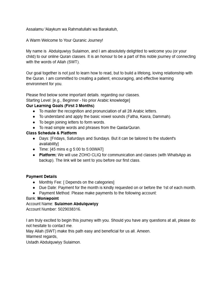 Welcome Document | PDF