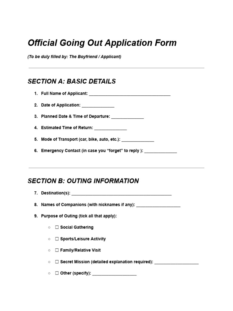 Official Going Out Application Form | PDF
