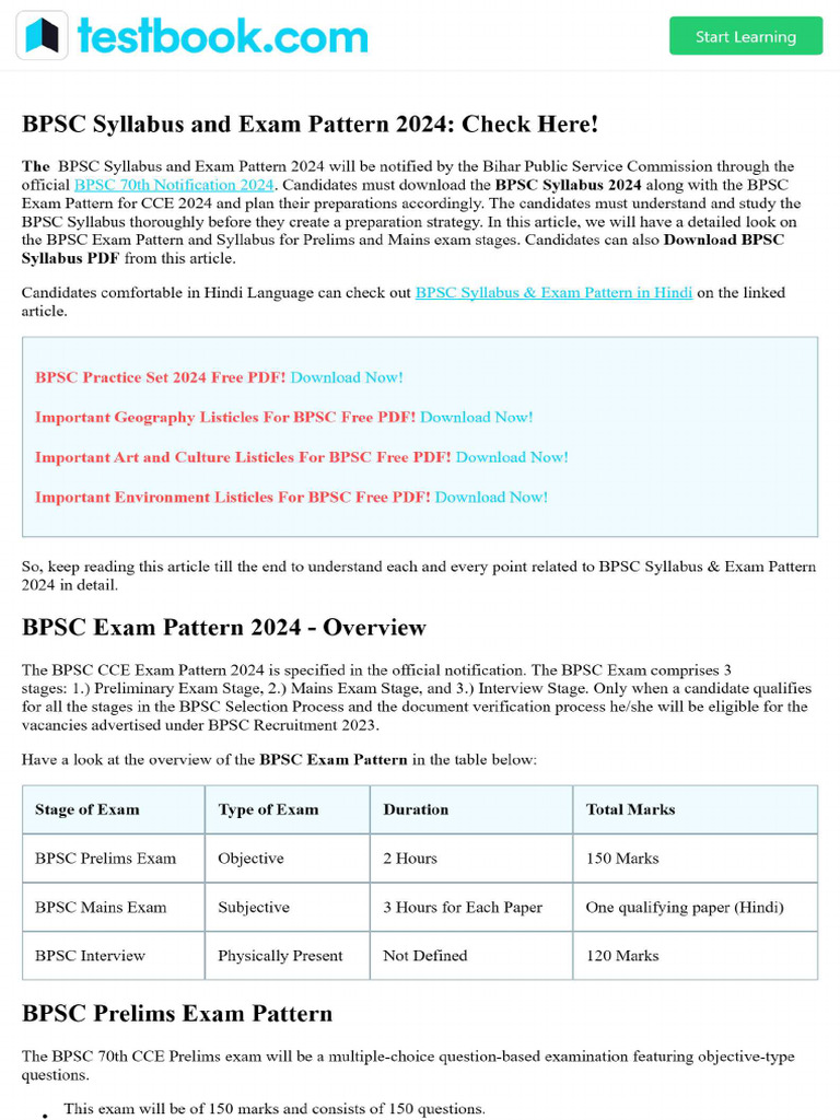 BPSC Syllabus and Exam Pattern 2024 - Check Here! | PDF